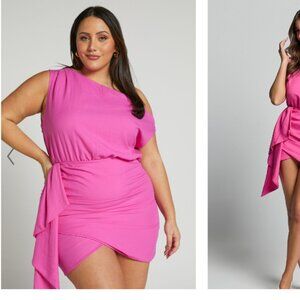 NWT Showpo Pink Drape One Shoulder Dress Size 16